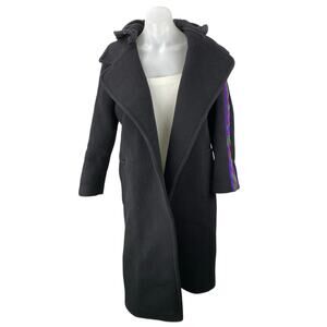 Sandro Womens Black Wool Striped Long Sleeve Hooded Hoodie Long Coat Jacket US 6